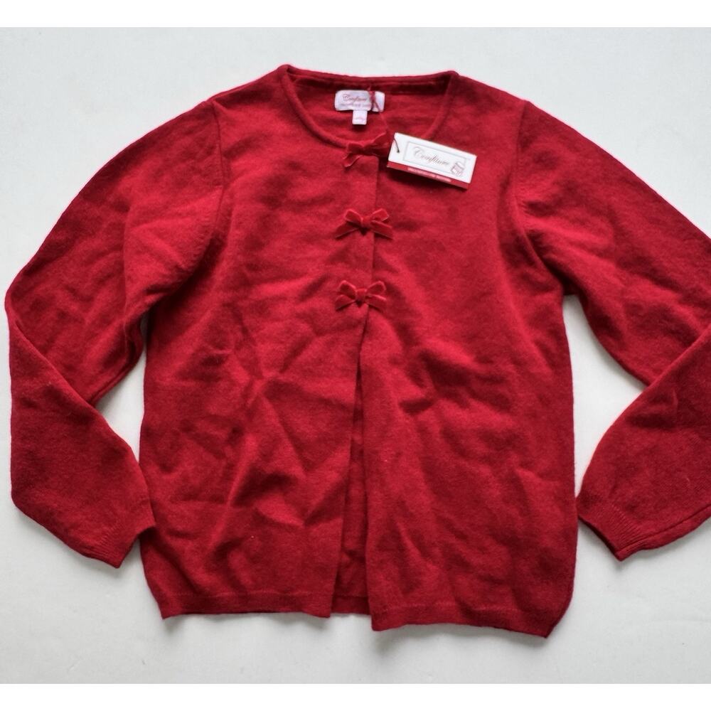 Confiture by Trotters Velvet Bow Cardigan Crimson Girls 10/11Y NWT!